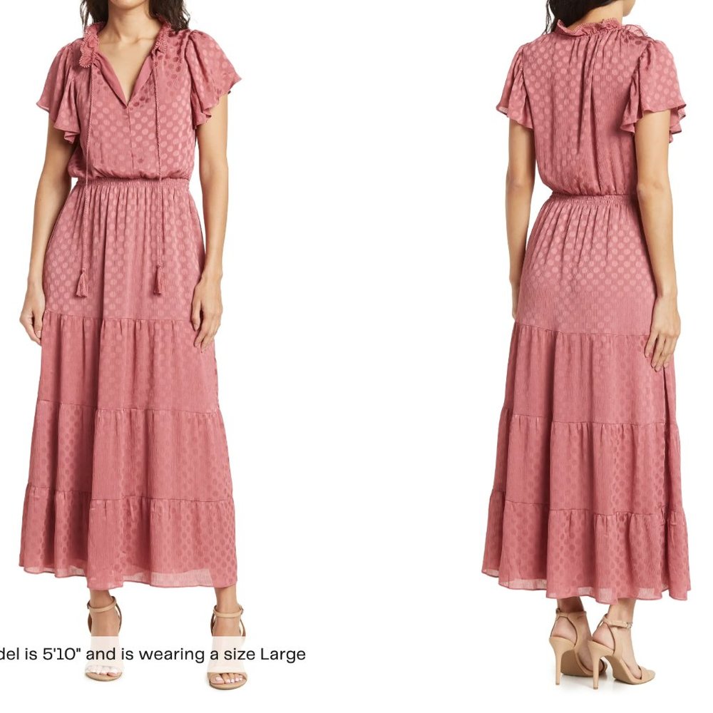 Max Studio Dusty Rose Shiny Dot Jacquard Flutter Sleeve Dress